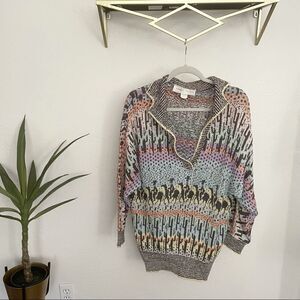 VINTAGE Brenda French Hand Loomed Pastel Rainbow Cowboy Cactus Desert Sweater